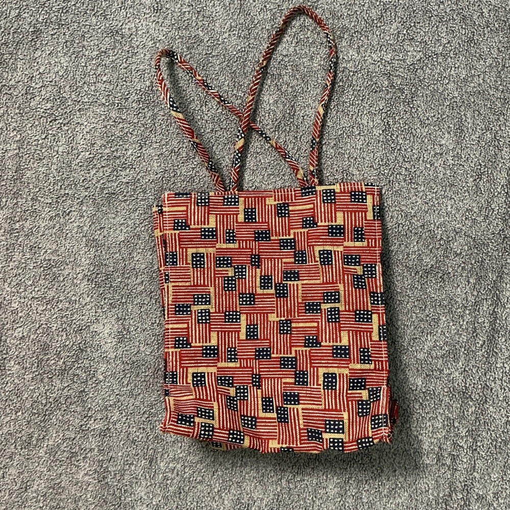 Longaberger American Flag Bee Basket Embroidered Fabric Tote Bag Red White Blue - Picture 2 of 6